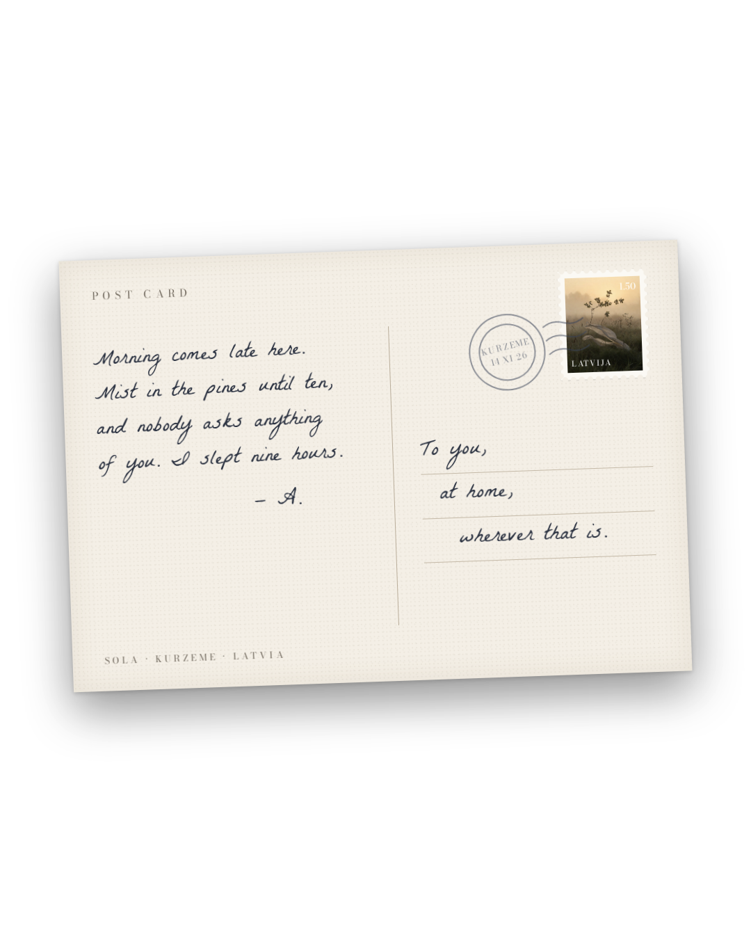 Finished SOLA handwritten postcard